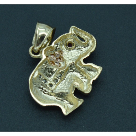 Real 10K Solid Tri-Color Gold Shiny Pink Eyes Elephant CZ Charm Pendant 2.7grams - Picture 3 of 8
